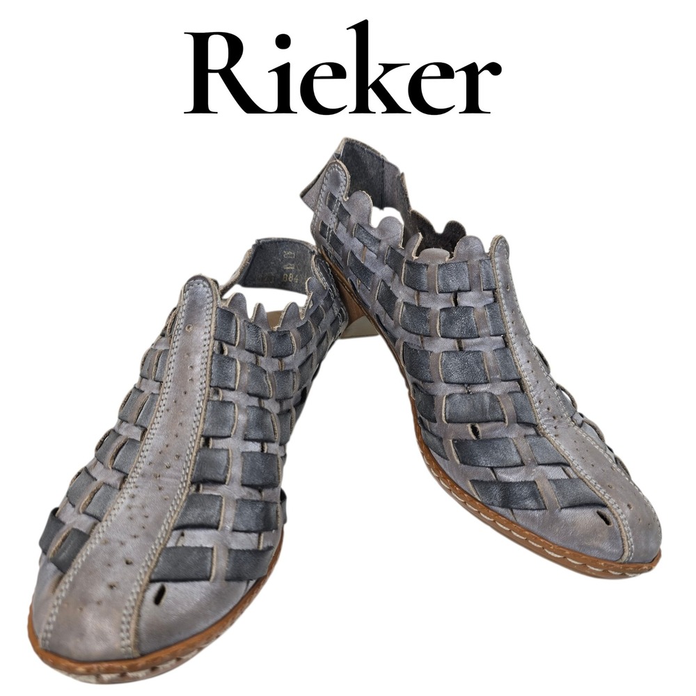 Rieker Antistress Woven Leather Slingback‎ Sandals Women Size 37 Gray